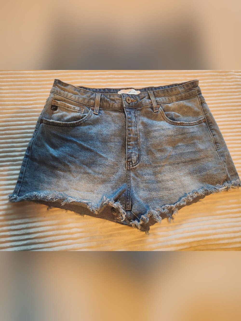 KanCan Medium Blue Denim Skirt with Frayed Hem